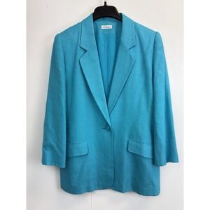 Ann May Women's Size US 8 Silk‎ Blazer Jacket Blue Long Sleeve Notch Collar